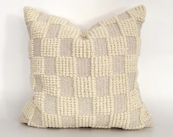The ROMEO 22"  Wool Pillow Cover | Checkerboard pillow | Checker pillow | Neutral Pillow