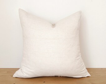 Linen Neutral Tan Stripe 18" Pillow Cover