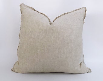 The Oatmeal Ruffle Linen Pillow Cover, Oatmeal Ruffle Trim European linen, french linen pillow, Neutral linen Pillow, pillow sham