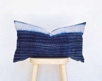 The THAILAND Collection 11 x 19" Mini Lumbar Pillow Cover | Hemp Pillow | Hemp Hmong Fabric Pillow | Blue Hmong Pillow