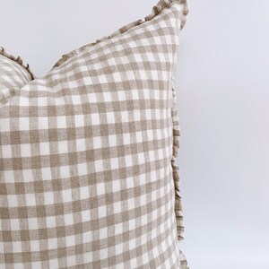 The Tan Plaid 22 Linen Pillow Cover Gingham European linen french linen pillow Neutral linen Pillow, gingham linen throw pillow image 3