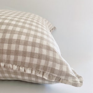 The Tan Plaid 22 Linen Pillow Cover Gingham European linen french linen pillow Neutral linen Pillow, gingham linen throw pillow image 4