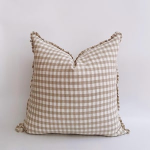 Linen Ruffle Cover, Gingham ruffle pillow cover, Beige European linen, french linen pillow, high end pillow, natural linen, farmhouse pillow