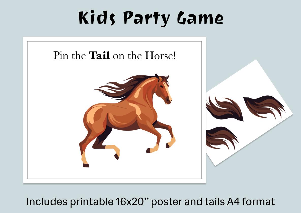 Pin the Tail on the Horse Kids Party Game Printable Poster Birthday — free download