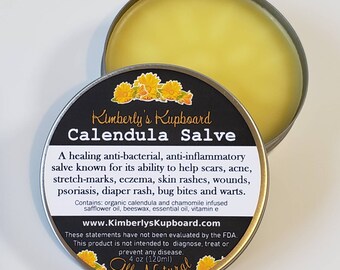Calendula Herbal Salve, All Purpose Salve for Healing cuts, scratches, wounds, diaper rash, acne, eczema, psoriasis, chapped hands, dry skin