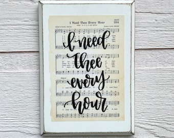 Christian Wall Art |  I Need Thee Every Hour | Sheet Music Art | Christian Hymns | Baptist Gifts