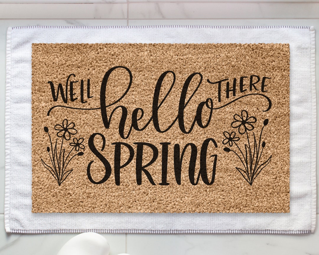 Spring Door Mat, Hello Spring, Spring Decor, Front Door Decor, Coir Rug