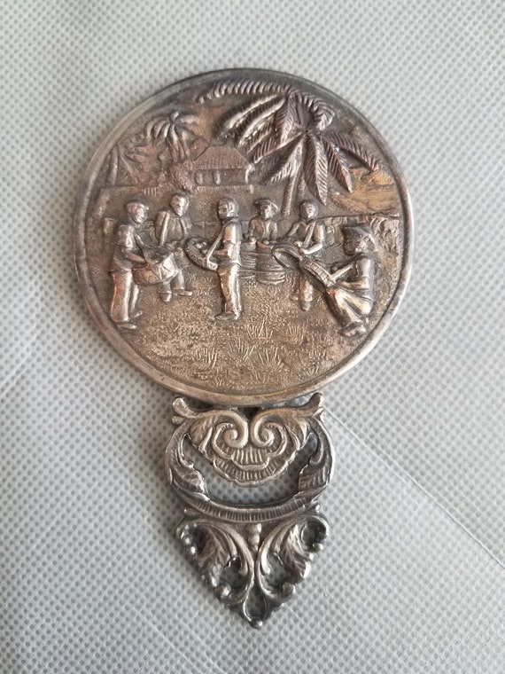 Vintage Small Hand Held Pocket Mirror Silver Plated Made In Hand Held Pocket Mirror Silver Plated