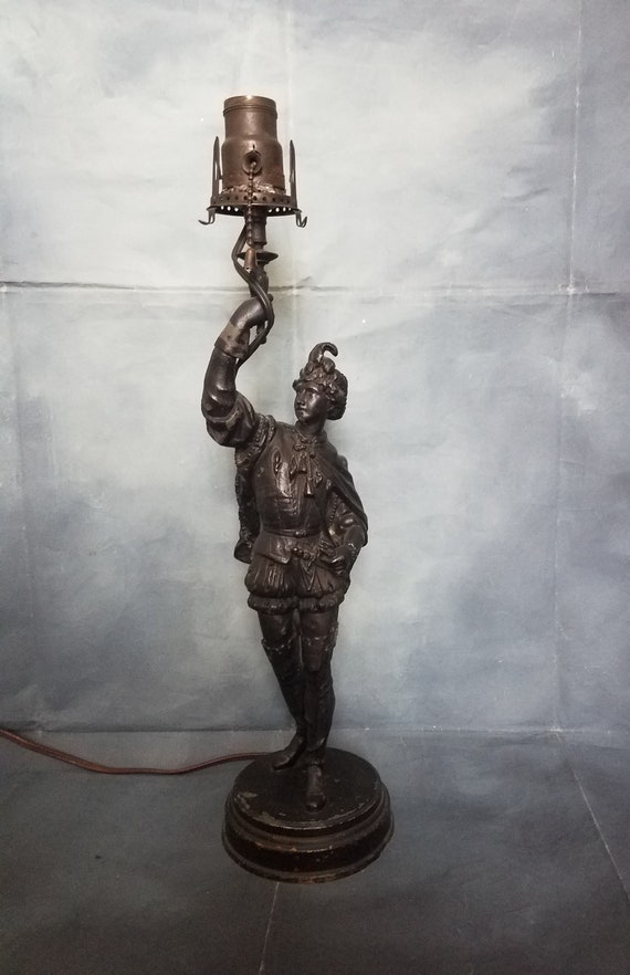 Antique Cast Metal Figural Table Lamp Antique Cast Metal Figural Table Lamp, Antique Cast Bronze Table Lamp