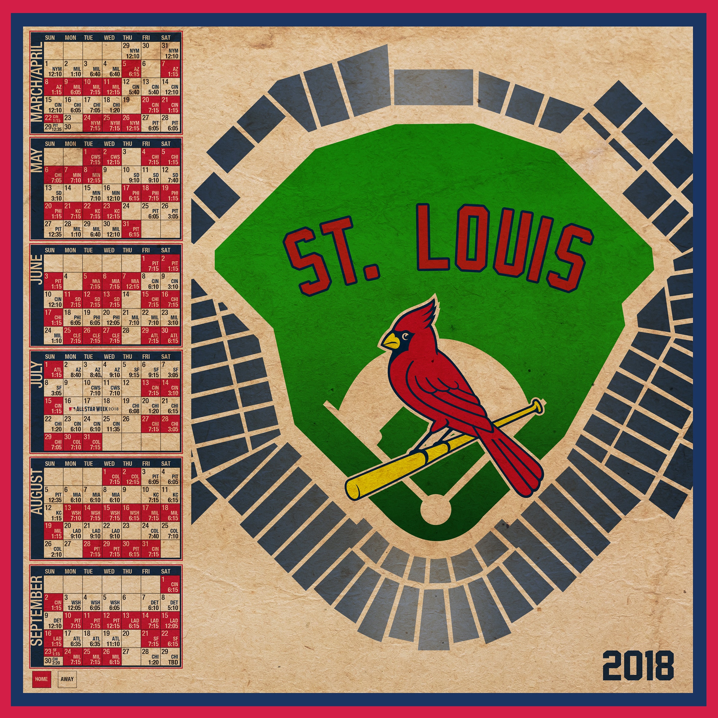 St. Louis Cardinals 2018 Schedule Print | Etsy