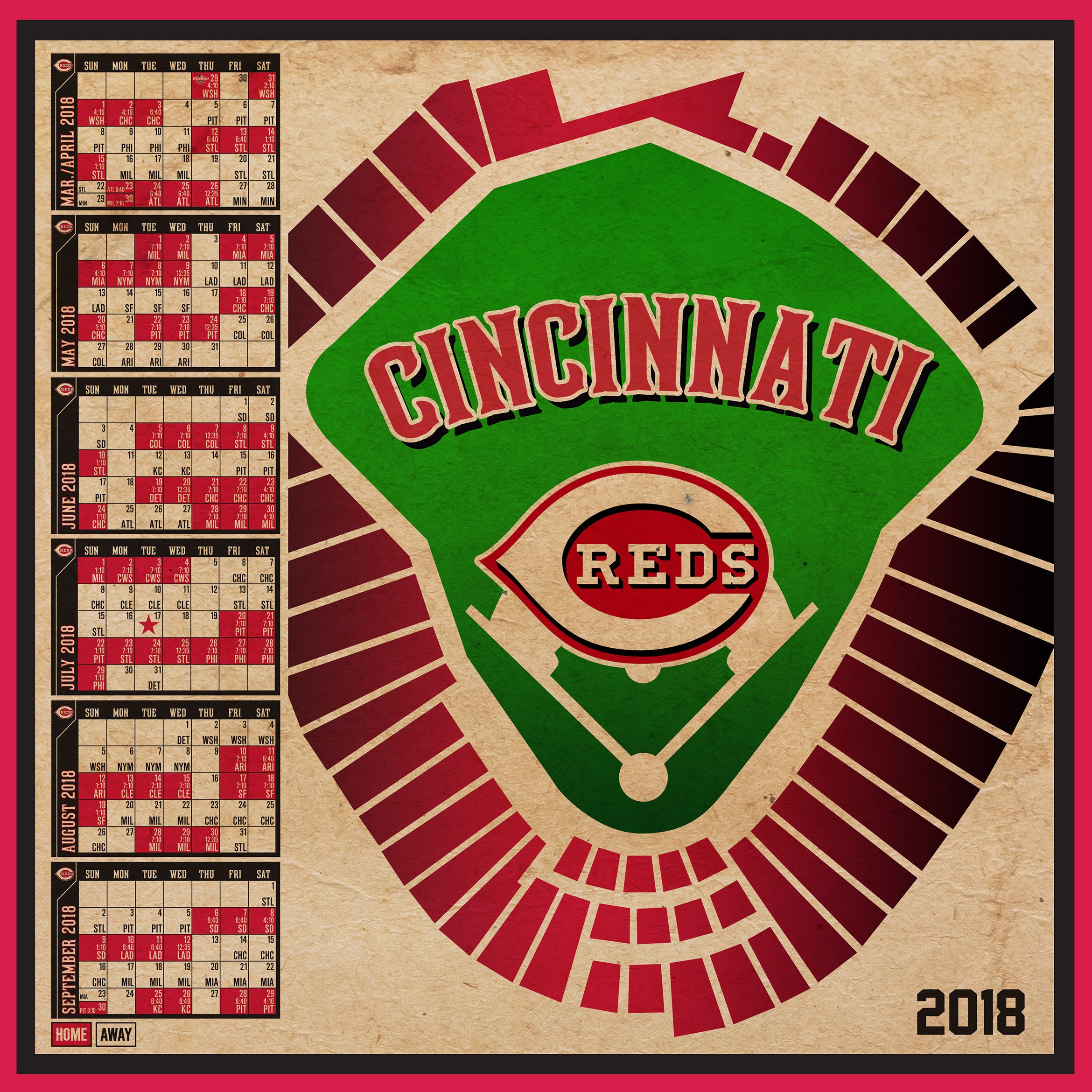 Cincinnati Reds 2018 Schedule Print Etsy