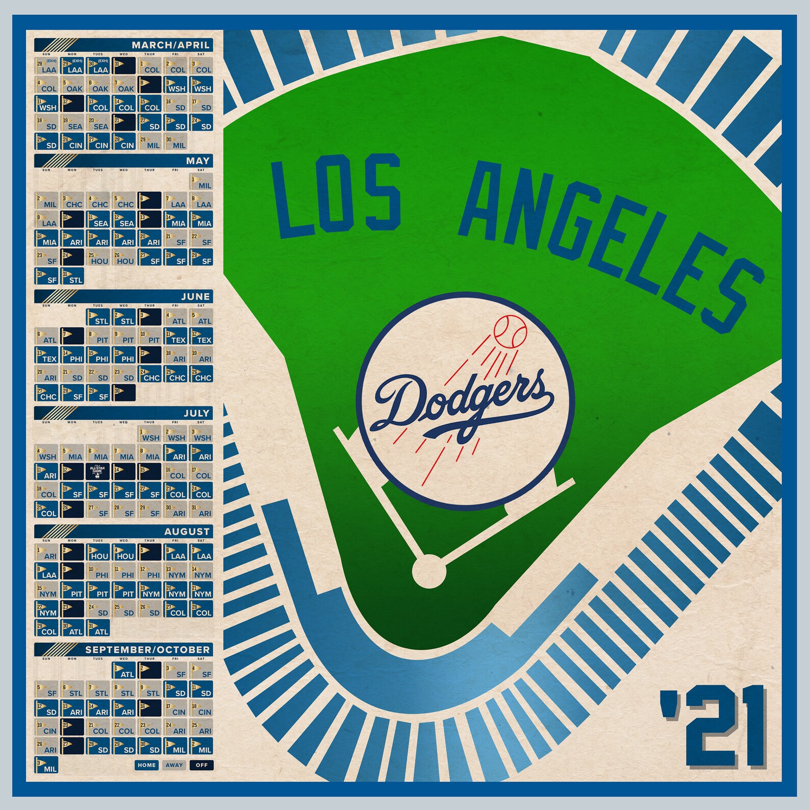 los angeles dodgers 2021 schedule print etsy