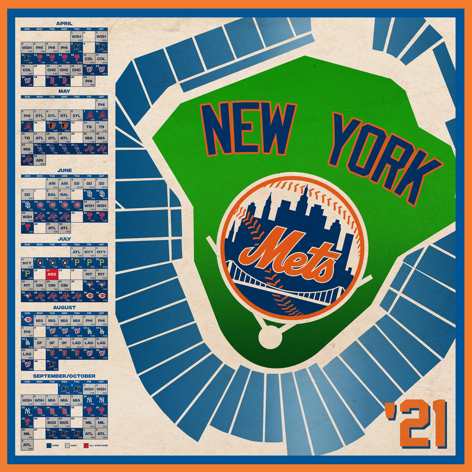 New York Mets 2021 Schedule Print | Etsy