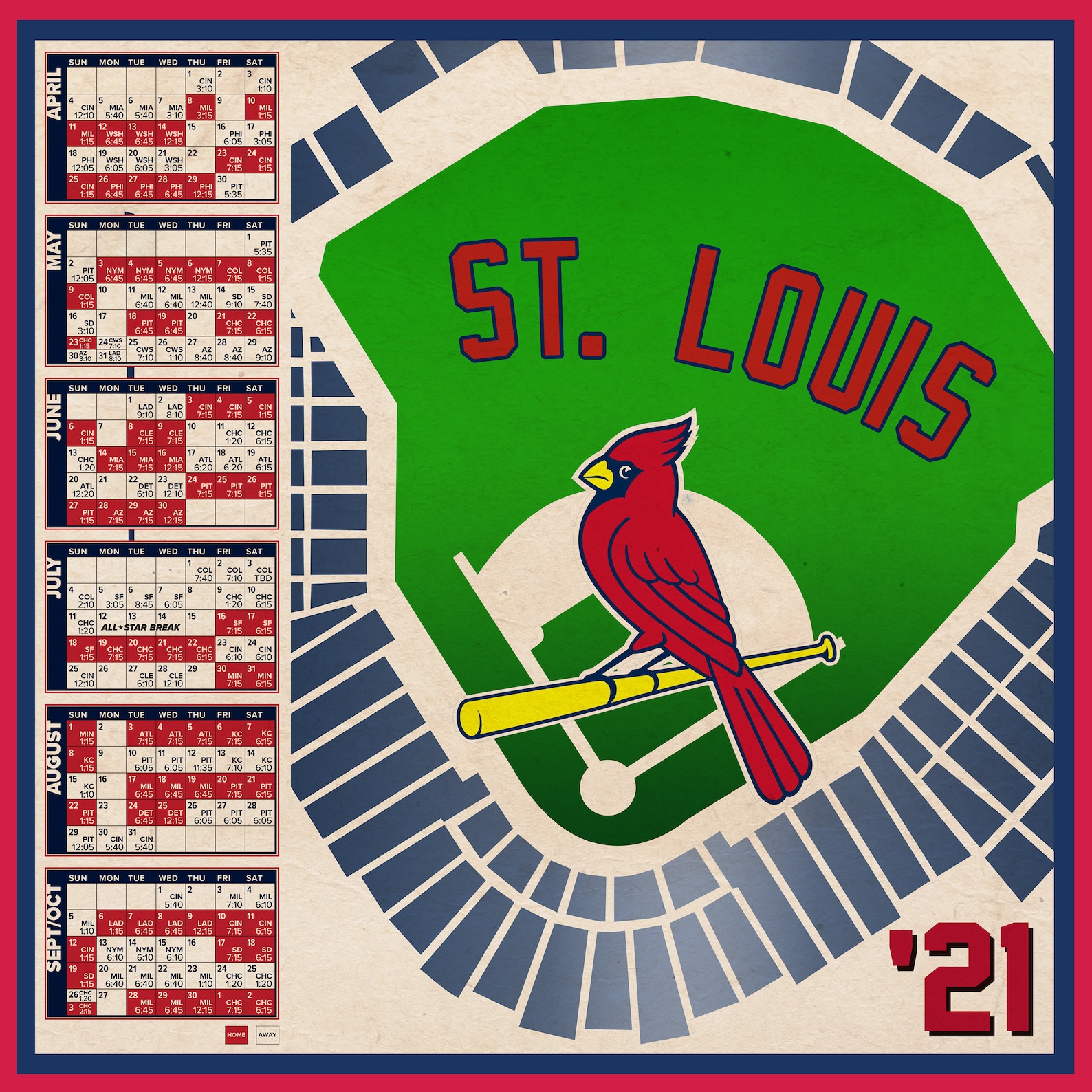 St. Louis Cardinals 2021 Schedule Print | Etsy