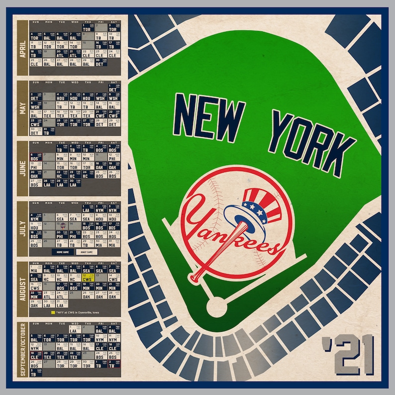 New York Yankees 2021 Schedule Print | Etsy