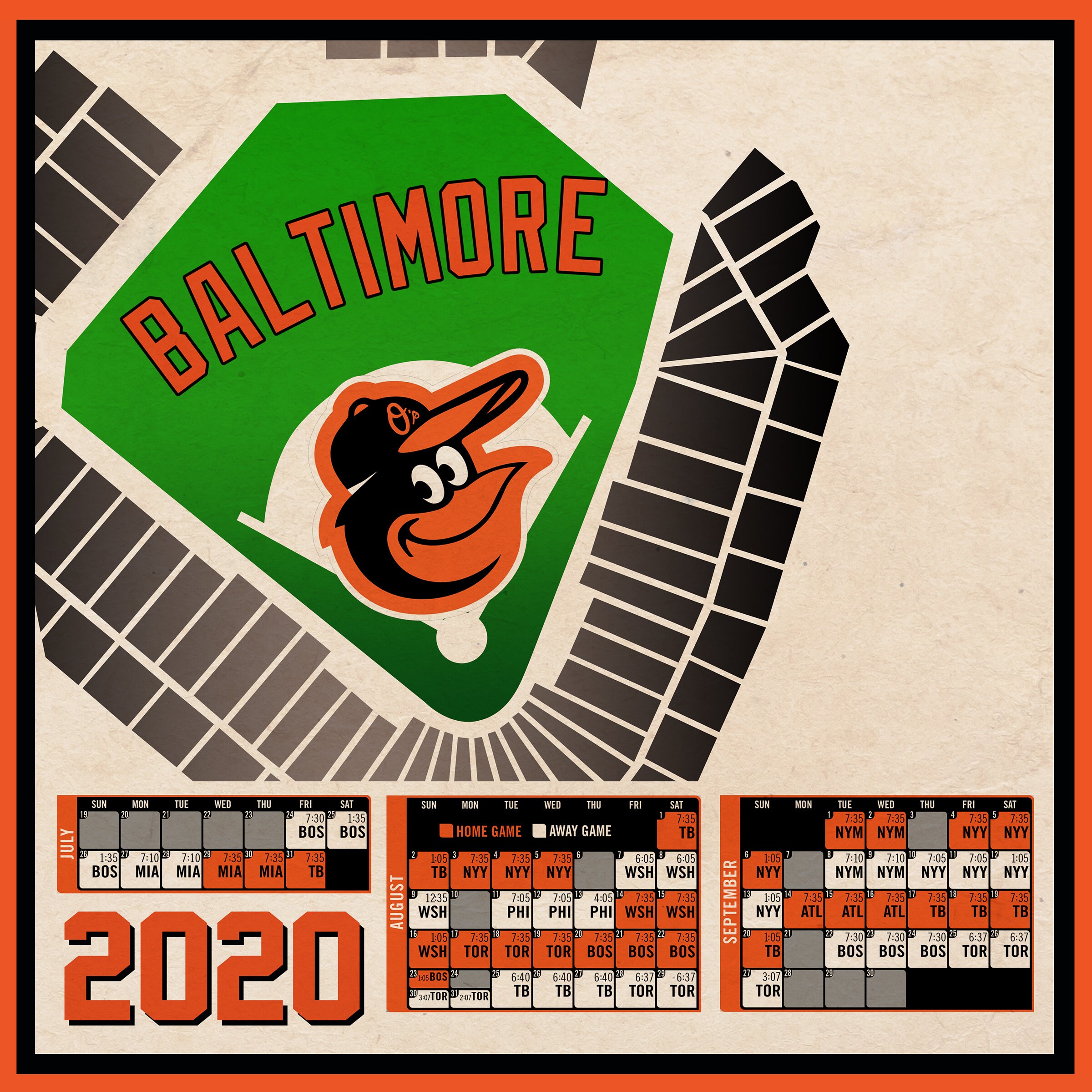 Baltimore Orioles 2020 Schedule Print 60 Games Etsy