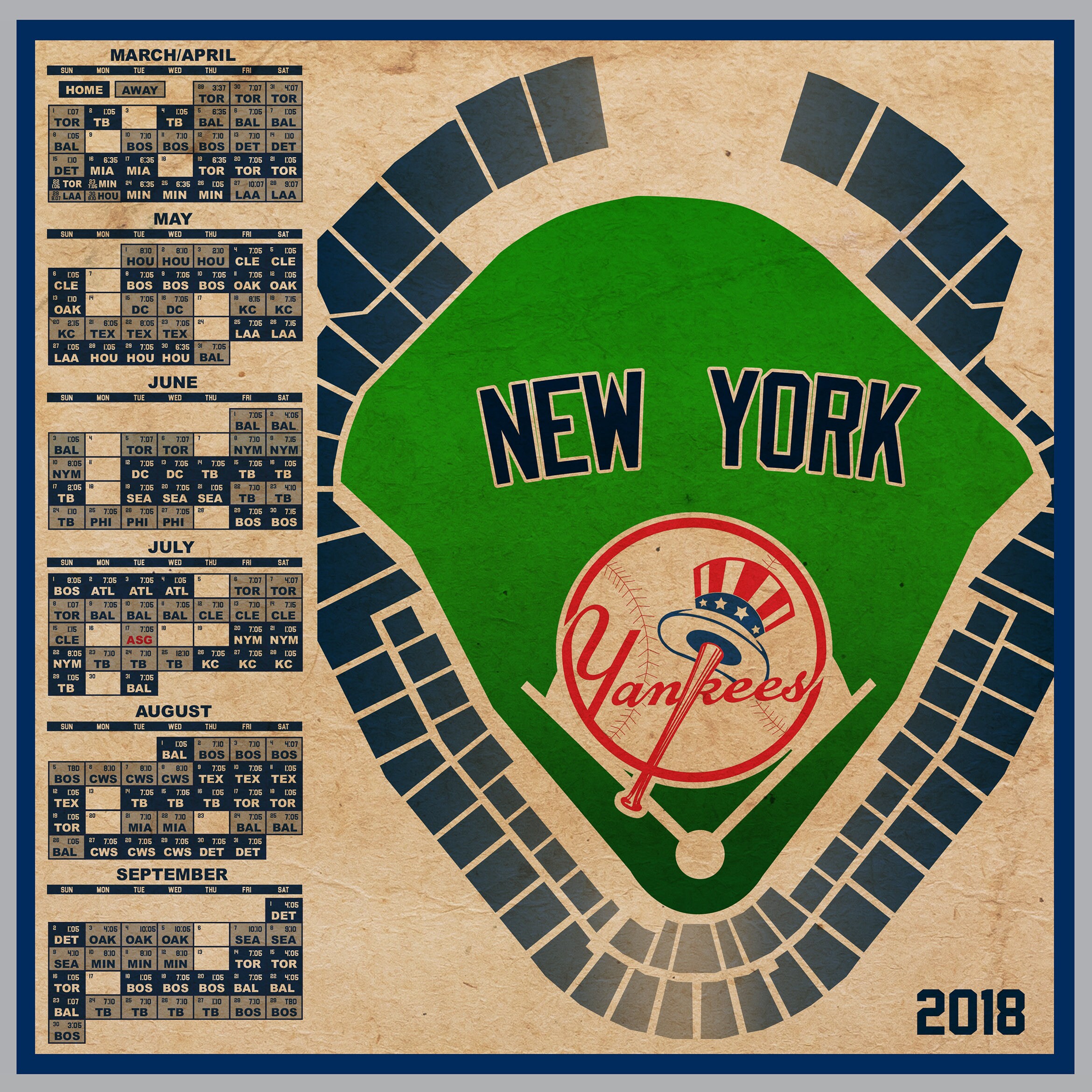 New York Yankees 2018 Schedule Print | Etsy