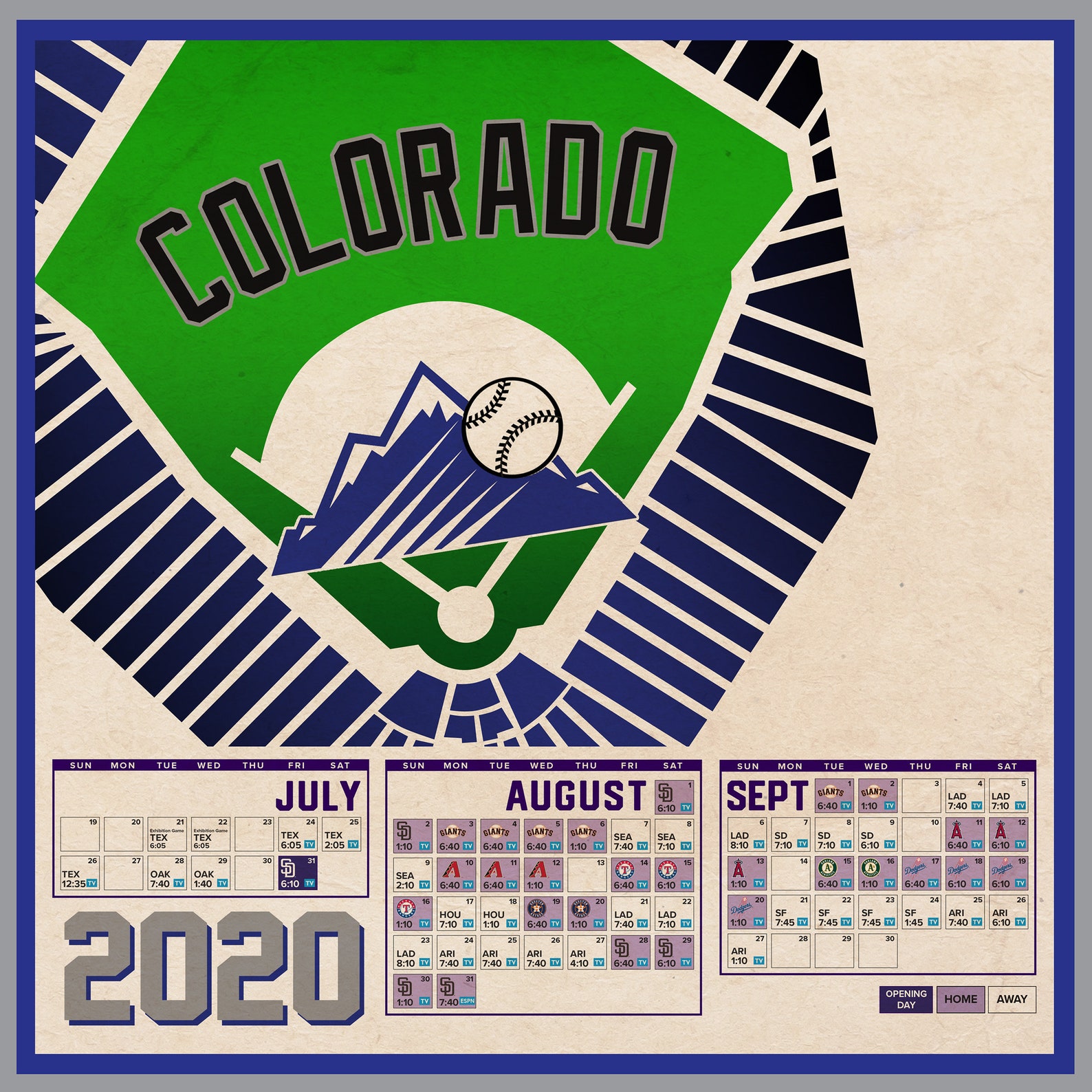 Colorado Rockies 2020 Schedule Print 60 Games Etsy