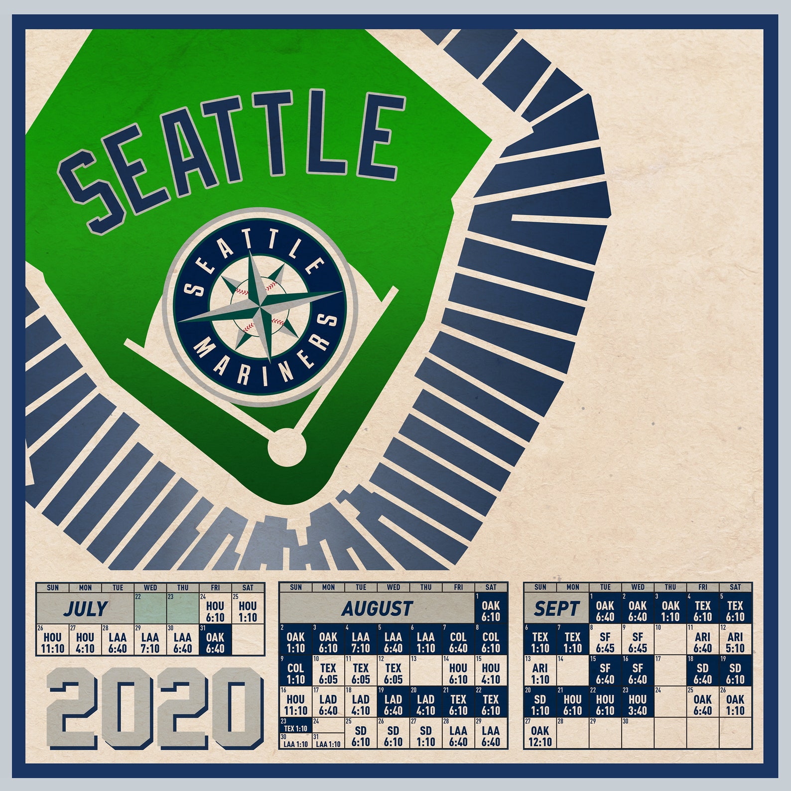 Seattle Mariners 2020 Schedule Print 60 Games | Etsy