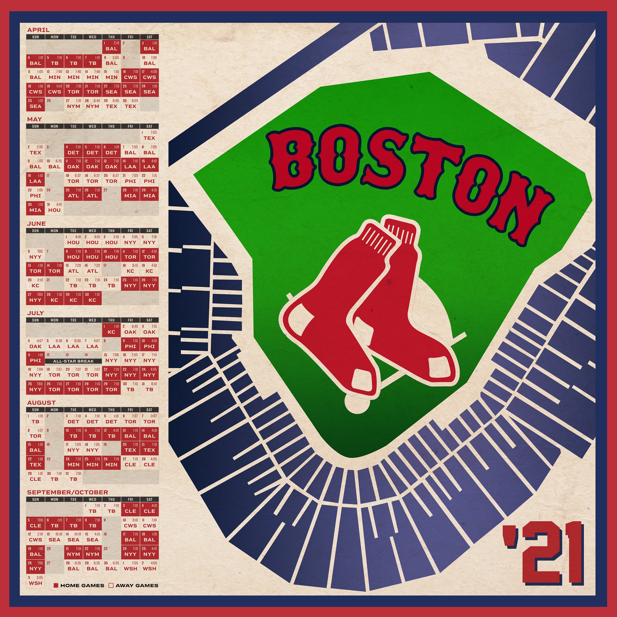 Boston Red Sox 2021 Schedule Digital | Etsy