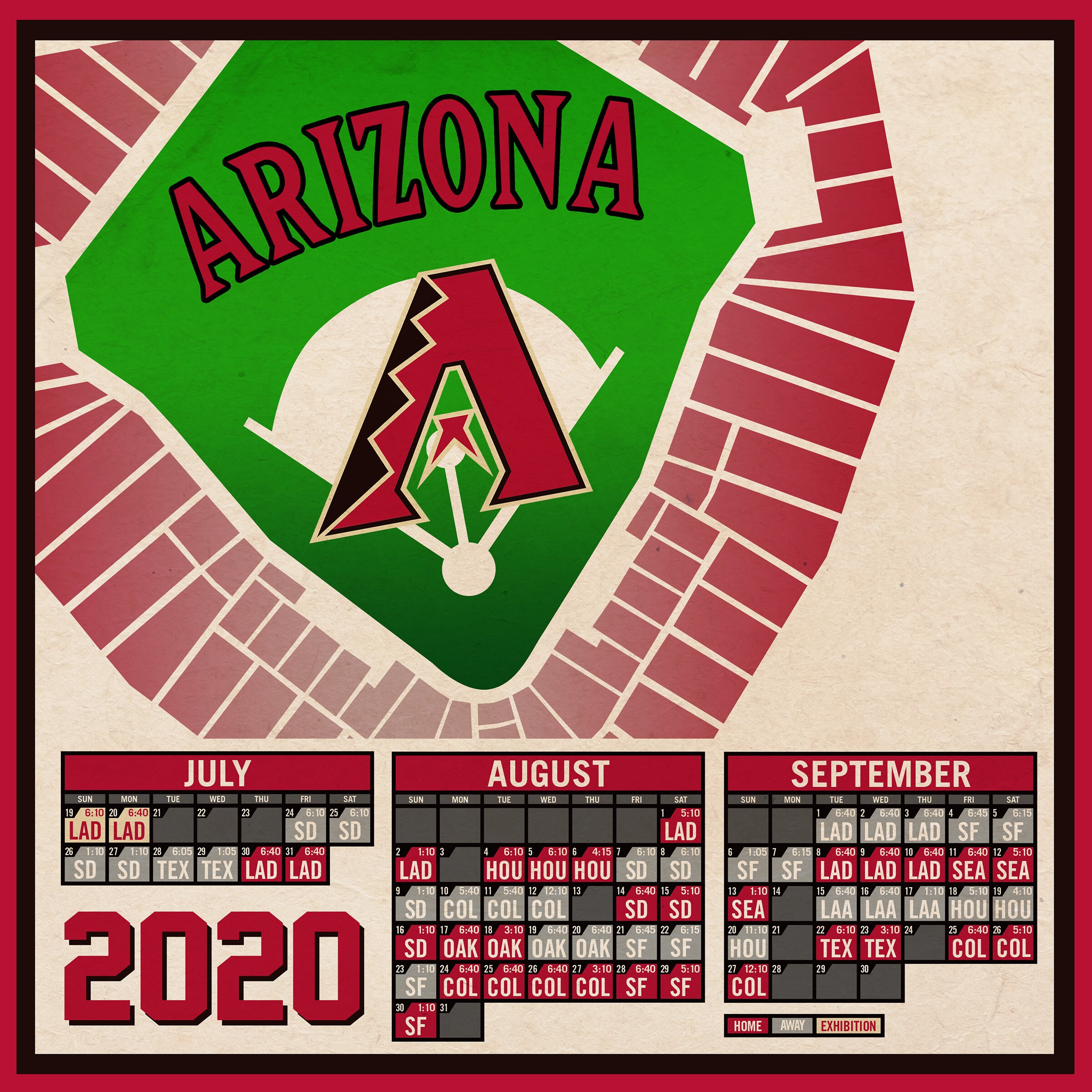 Arizona Diamondbacks 2020 Schedule Digital Download 60 Games Etsy