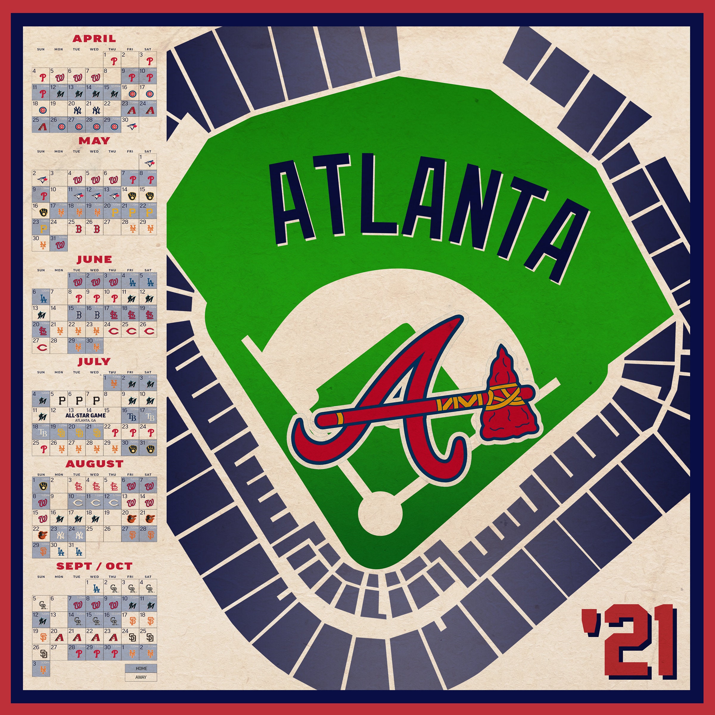 Atlanta Braves 2021 Schedule Print | Etsy