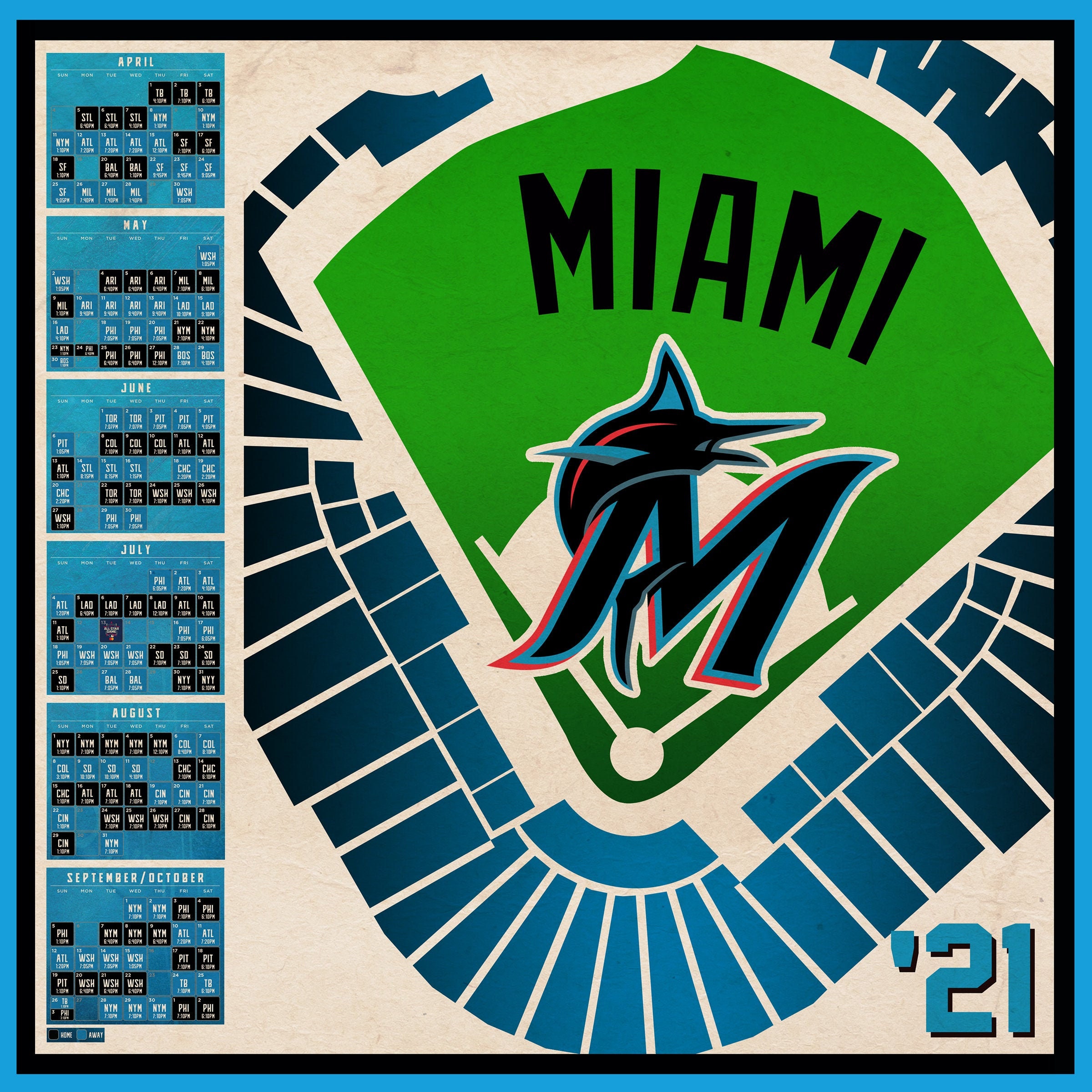 Miami Marlins 2021 Schedule Digital Etsy