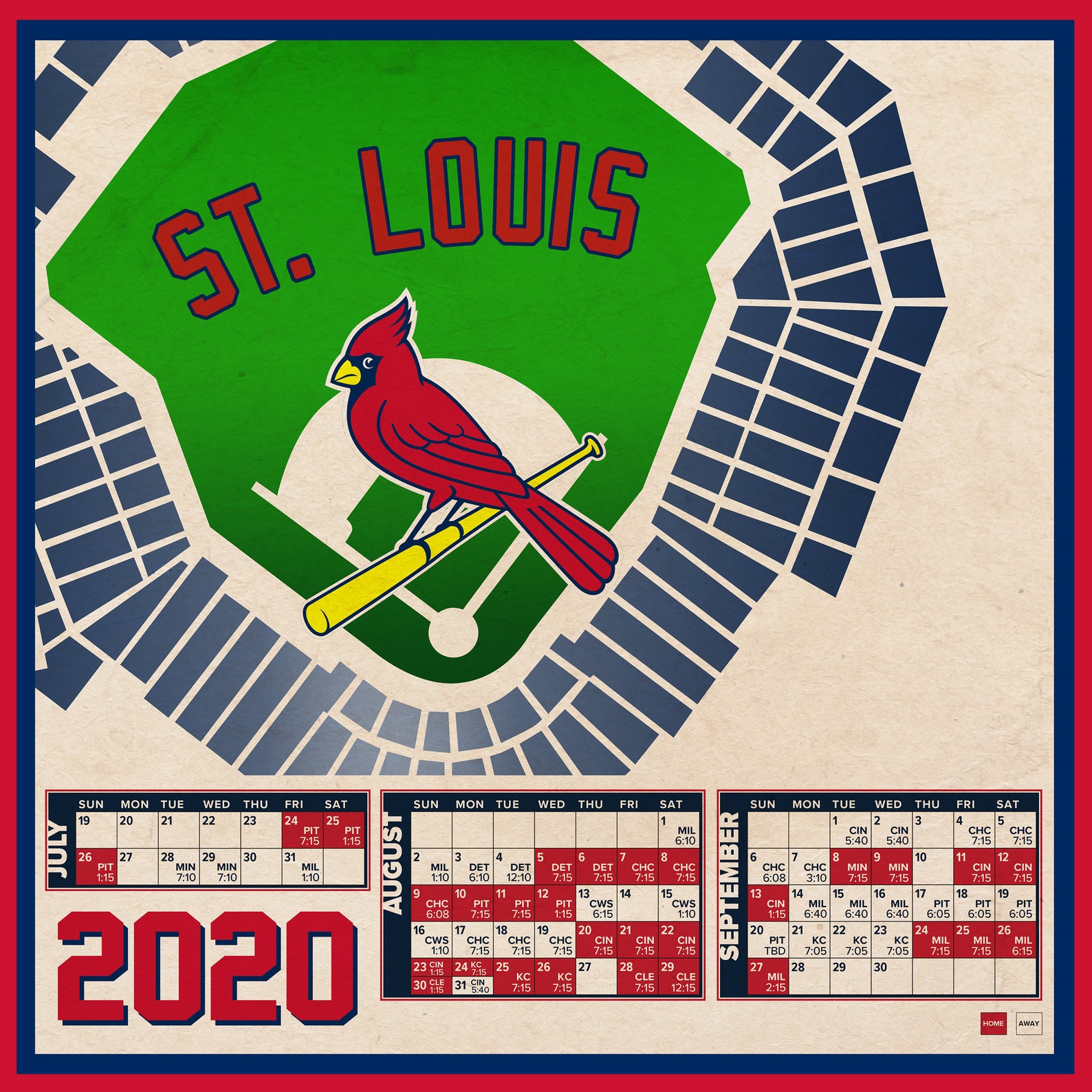 St. Louis Cardinals 2020 Schedule Print 60 Games | Etsy