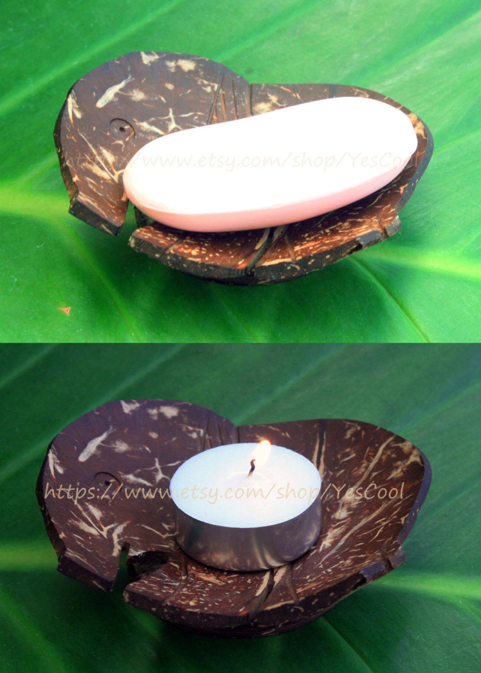 Coconut Shell Wood Elephant Soap Dish Plates Candle Holder Set Etsy
