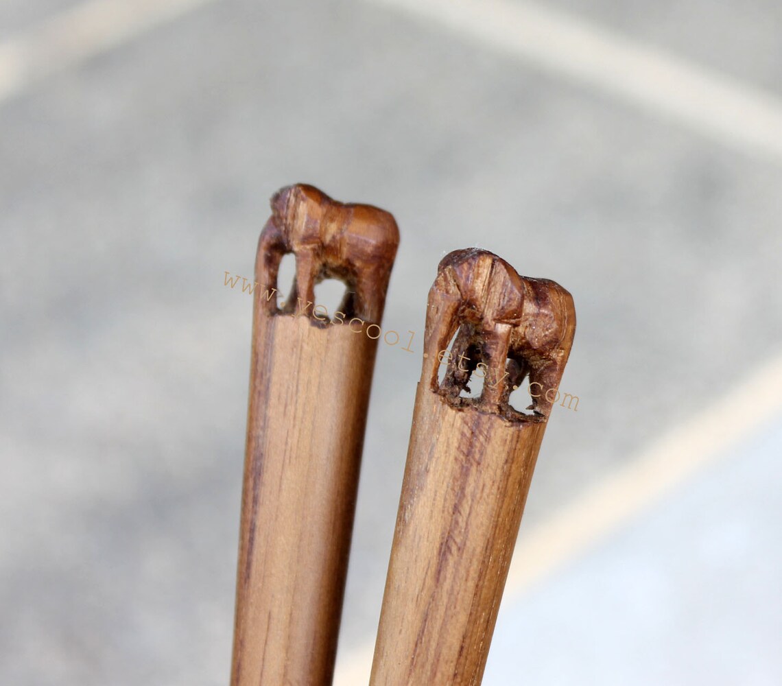 Wooden Elephant Shape Chopsticks Hand Carved Engraved Teak | Etsy