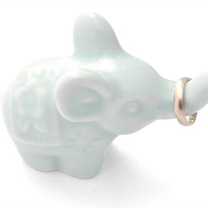 CLOSING SALE* Glazed Ice blue ceramic elephant figurine, ring holder / decorative home accent - JingGu Fine Porcelain