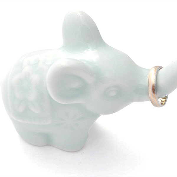 CLOSING SALE* Glazed Ice blue ceramic elephant figurine, ring holder / decorative home accent - JingGu Fine Porcelain