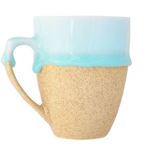 Half Glazed Baby Blue Mug with Handle - JingGu Fine Porcelain