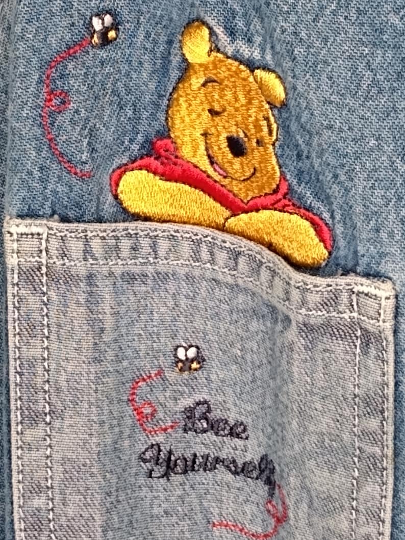 Vintage Disney Pooh Woman Bib Overalls Size 24 Bee Yourself Winnie the Pooh Tigger And Bees