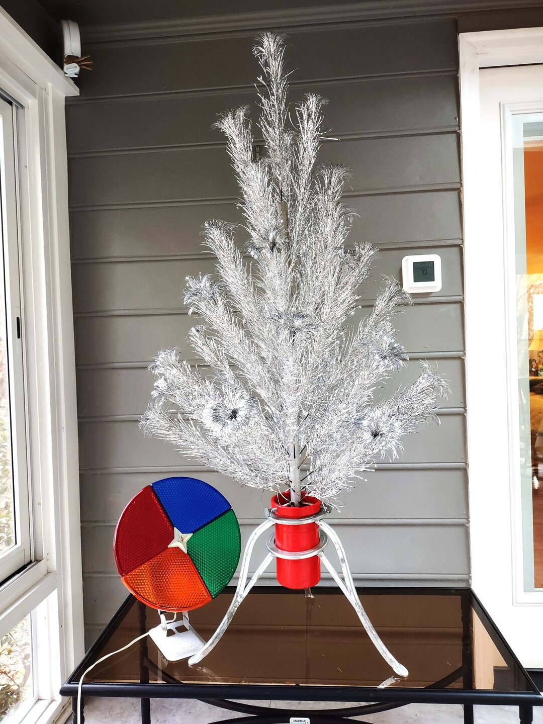42 Vintage Aluminum Pom Pom Christmas Tree With Color Wheel