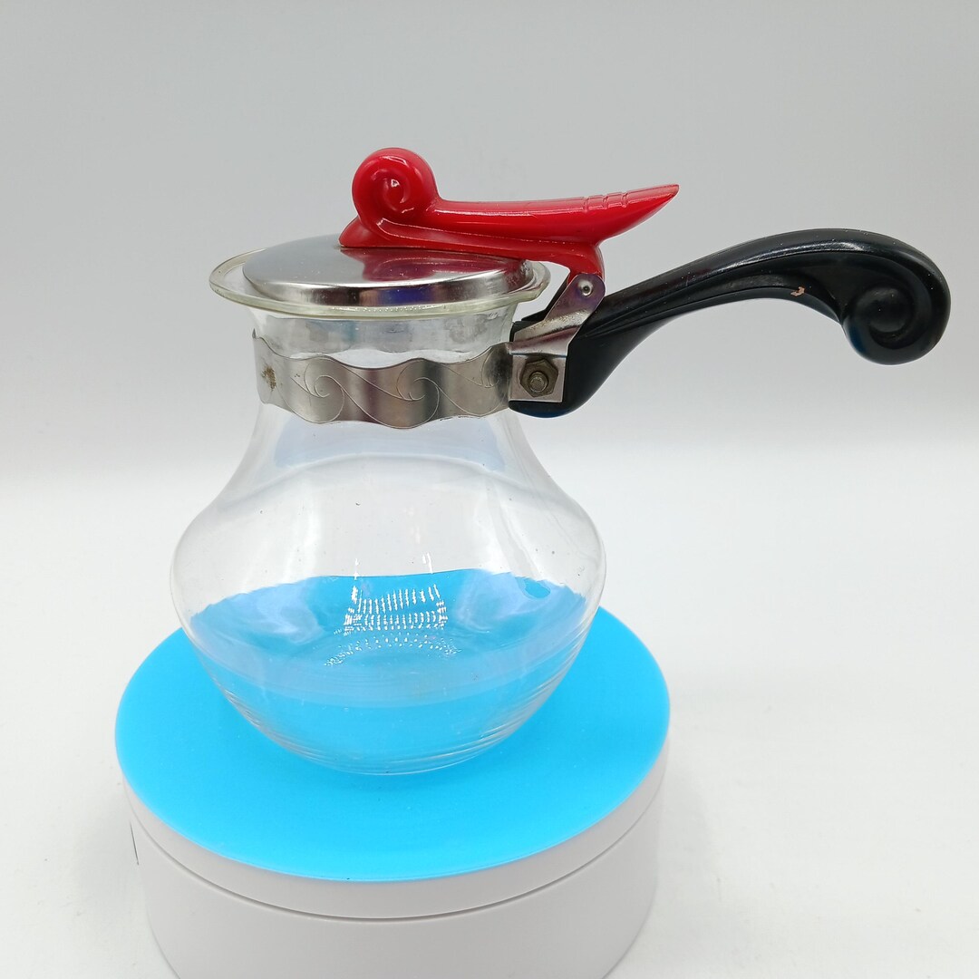 Vintage Pyrex Glass Mini Carafe or Syrup Server With Red Plastic Swirl ...