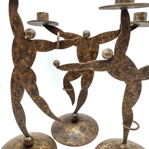 Mid-Century Modern Figural Metal Candle Holders Dancers Acrobats Circus Set of 3