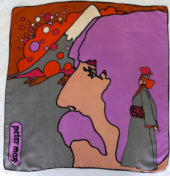 1970 Peter Max Self Portrait Psychedelic Silk Scar