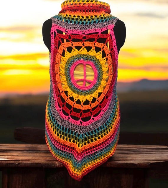 Crochet Vest With Peace Sign Motif - Etsy