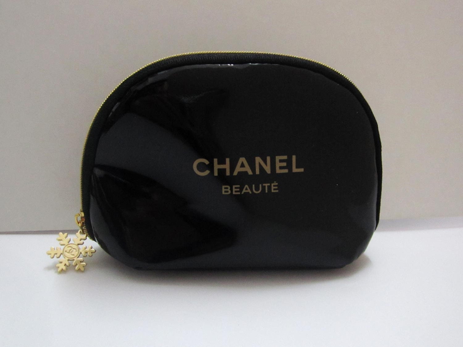 CHANEL BEAUTE Black Gold Snowflake Makeup Cosmetic Bag Pouch Case