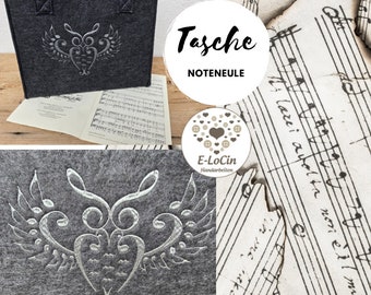 Filztasche bestickt mit der "Noteneule" für Chor, Orchester, Musikschule