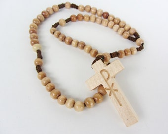 Rosary hand knotted from wooden beads for Communion Baptism (No. 4)