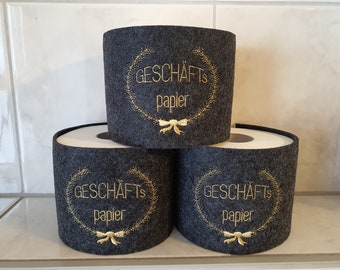 Toilet paper banderole made of felt for toilet paper with embroidered "business paper"