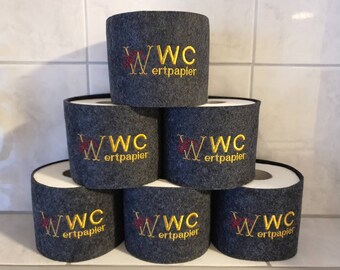 Klopapier Banderole aus Filz für Toilettenpapier mit eingesticktem "WC-Wertpapier"