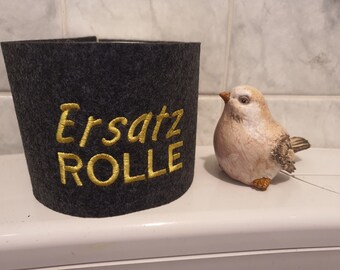 Toilet paper banderole made of felt for toilet paper with embroidered "spare roll"