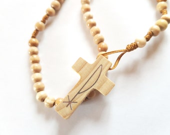 Rosary hand knotted from wooden beads for Communion Baptism (No. 2a)