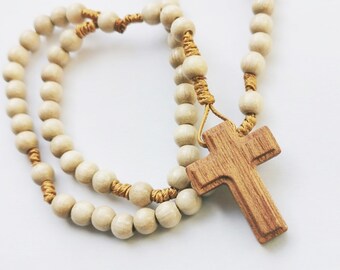 Rosary made of wooden beads with a wooden cross made of Sippo wood for First Communion