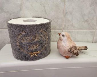 Business paper - embroidered on felt as a funny toilet roll hideover, toilet roll banderole, toilet roll holder