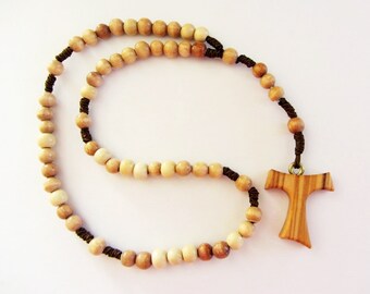 Rosary hand knotted from wooden beads for Communion Baptism (No. 6)