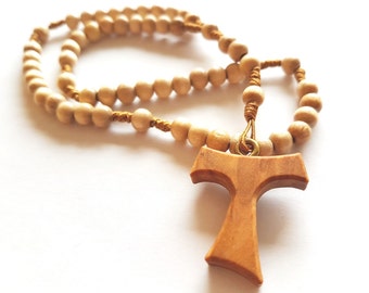 hand-knotted rosary for communion "TAU cross made of olive wood" (No. 6a)